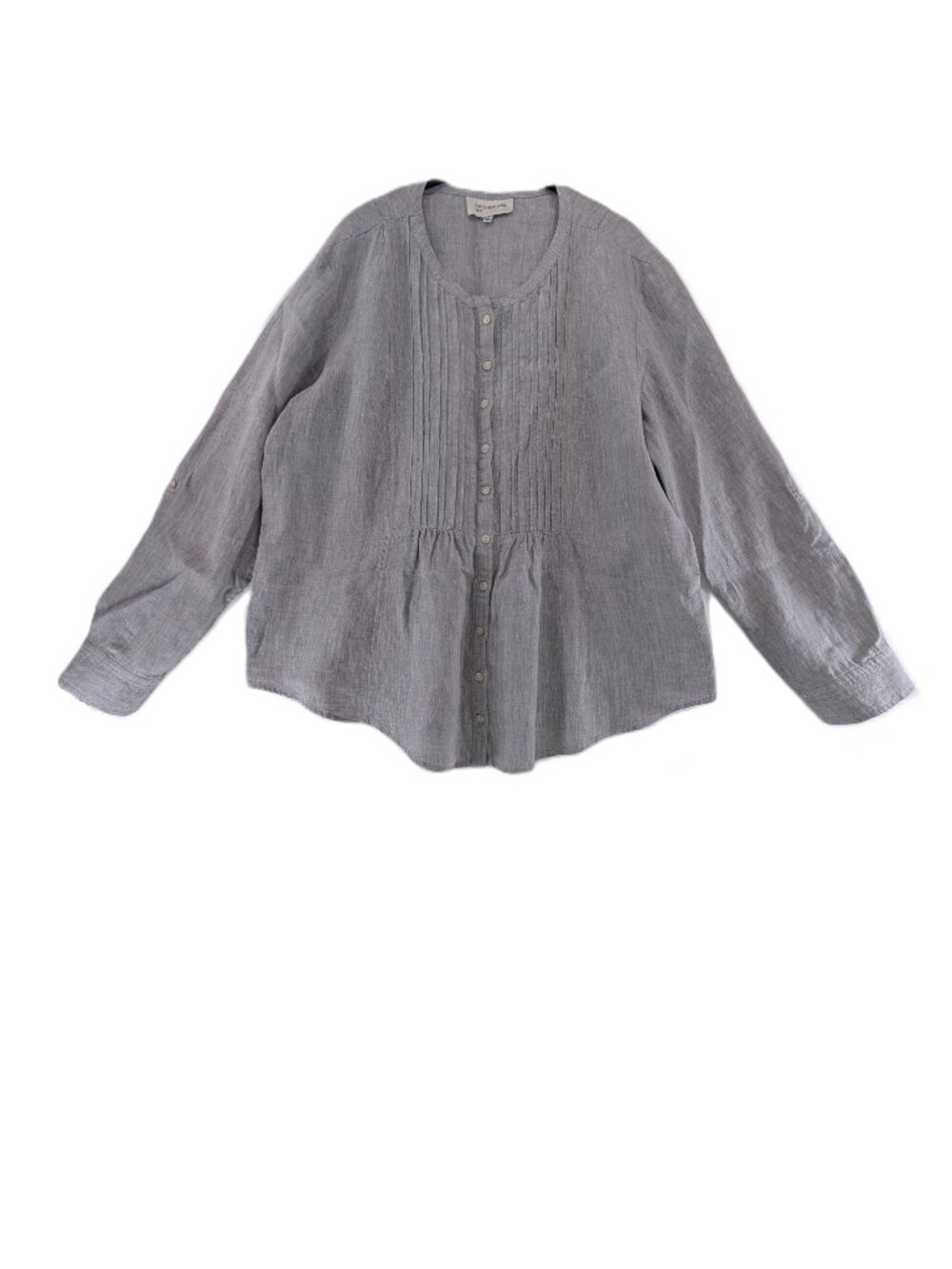 Jones New York Tunic Top Womens Sz XL Gray 100% Linen Roll Tab Pintucks Buttons